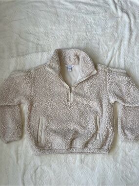 Athleta Cozy Sherpa Half Zip Pullover Cream Beige Fleece Jacket | Size Small